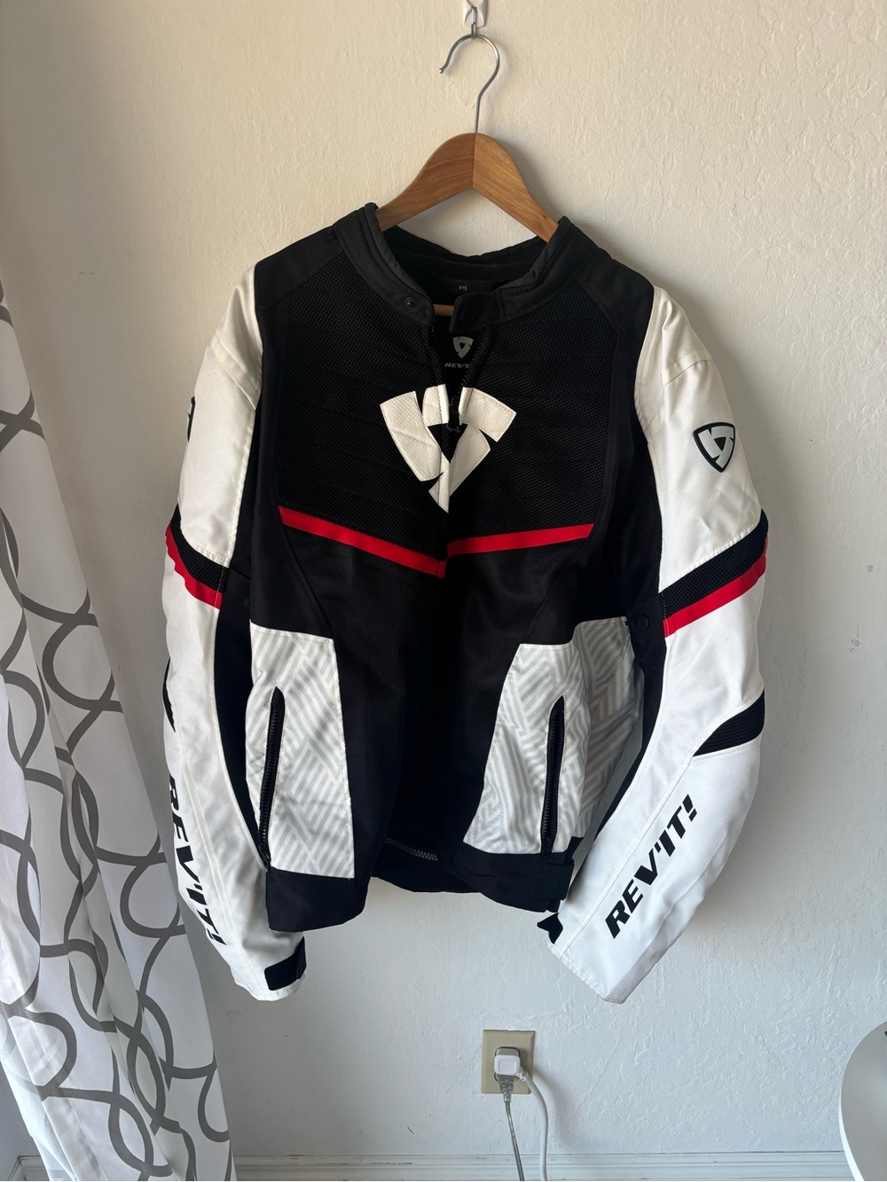 REV’IT! Men's XL Black & White Motorcycle Jacket with Red Accent